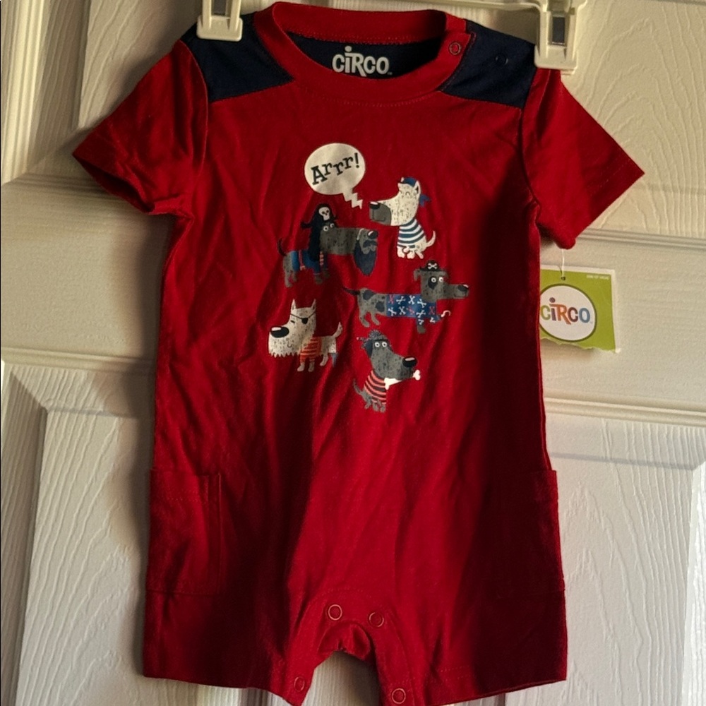 Circo Red Short-Sleeve Pirate Dogs One-Piece